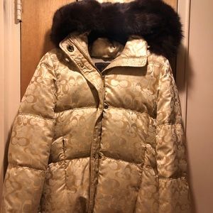Coach logo puffer jacket with real fox fur collar